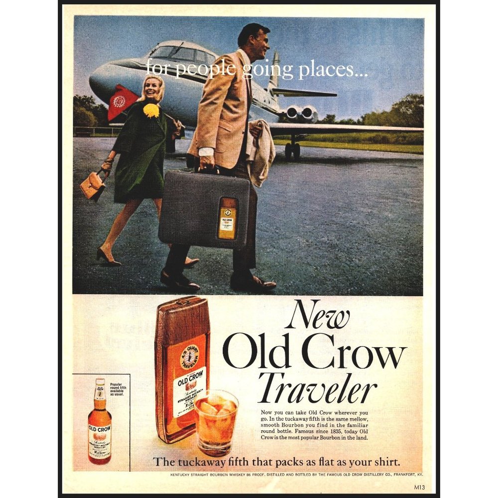 1967 Old Crow Bourbon Traveler Tuckaway Fifth Vintage Print Ad Jet Plane Photo